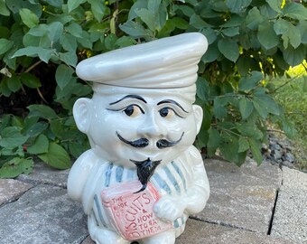 COOKIE JAR * Chef, French w Book “How to Make Biscuits”, Price Kensington, England, Vintage 40s/50s