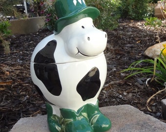 COOKIE JAR ~~  COW with Green Boots and Hat