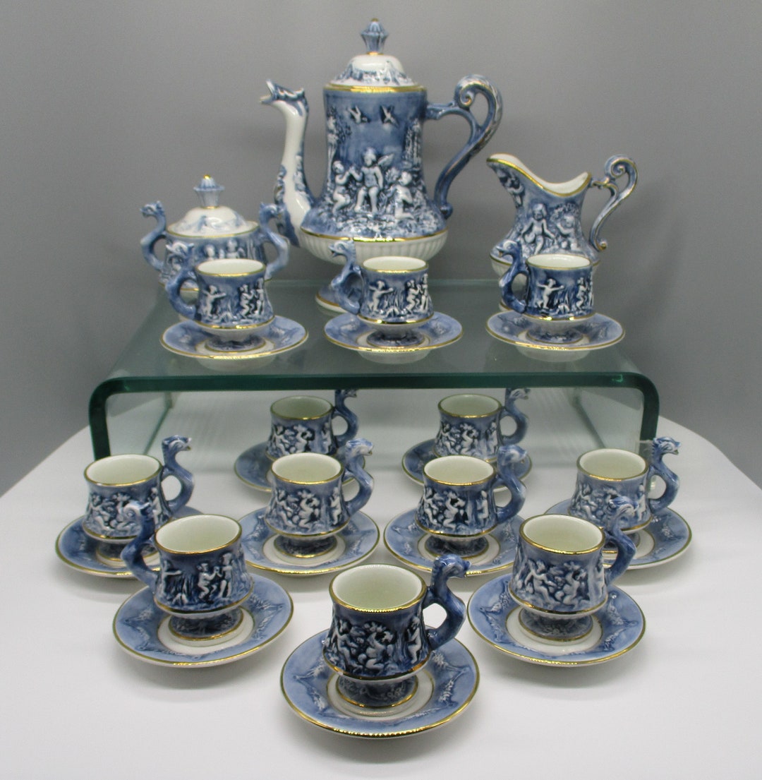 TEA SET * Capodimonte MAS (italy) Cherub & Dragon Demitasse