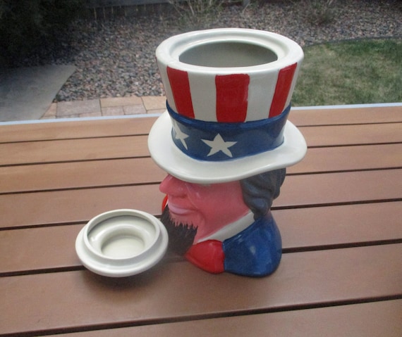 COOKIE JAR * Uncle Sam, Patriotic Man, Red White and Blue, RARE - Etsy