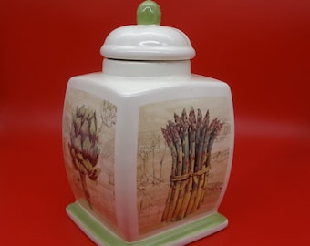 CANISTER /  Cookie Jar   ~~  Canister,  Treasure Craft,  Kathyn White,  Asperagus,  heavy.