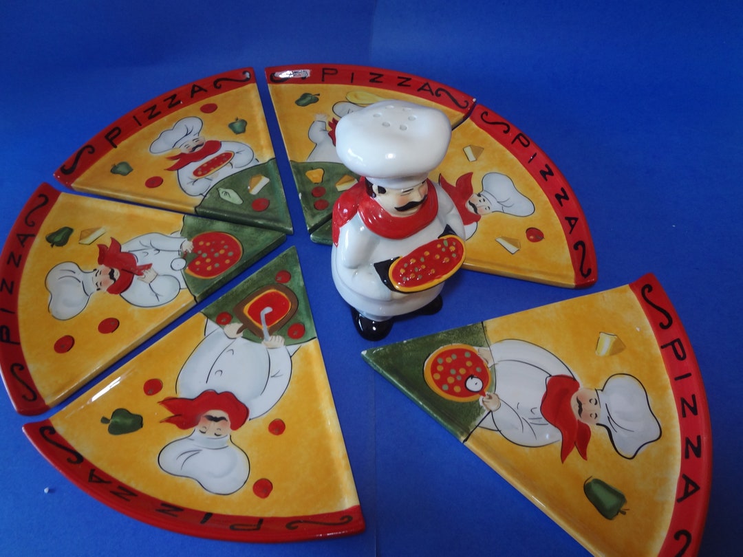 PLATTER Pizza 7 Piece Pizza Serving Plate. Ceramic Plates and Condiment