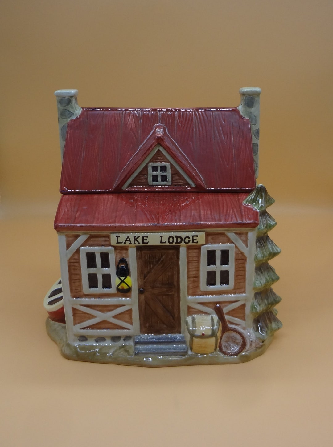 COOKIE JAR Lake Lodge, Susan Winget, Large and Heavy Ceramic. Etsy
