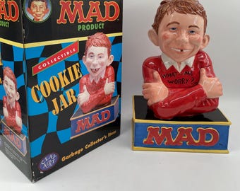 COOKIE JAR * MAD, “What me Worry”, Alfred E. Neuman, Clay Art 2000, Boxed, Excellent Condition