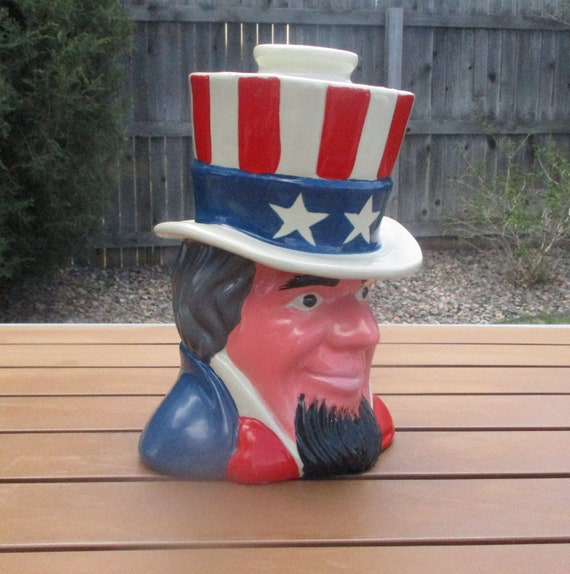 COOKIE JAR * Uncle Sam, Patriotic Man, Red White and Blue, RARE - Etsy