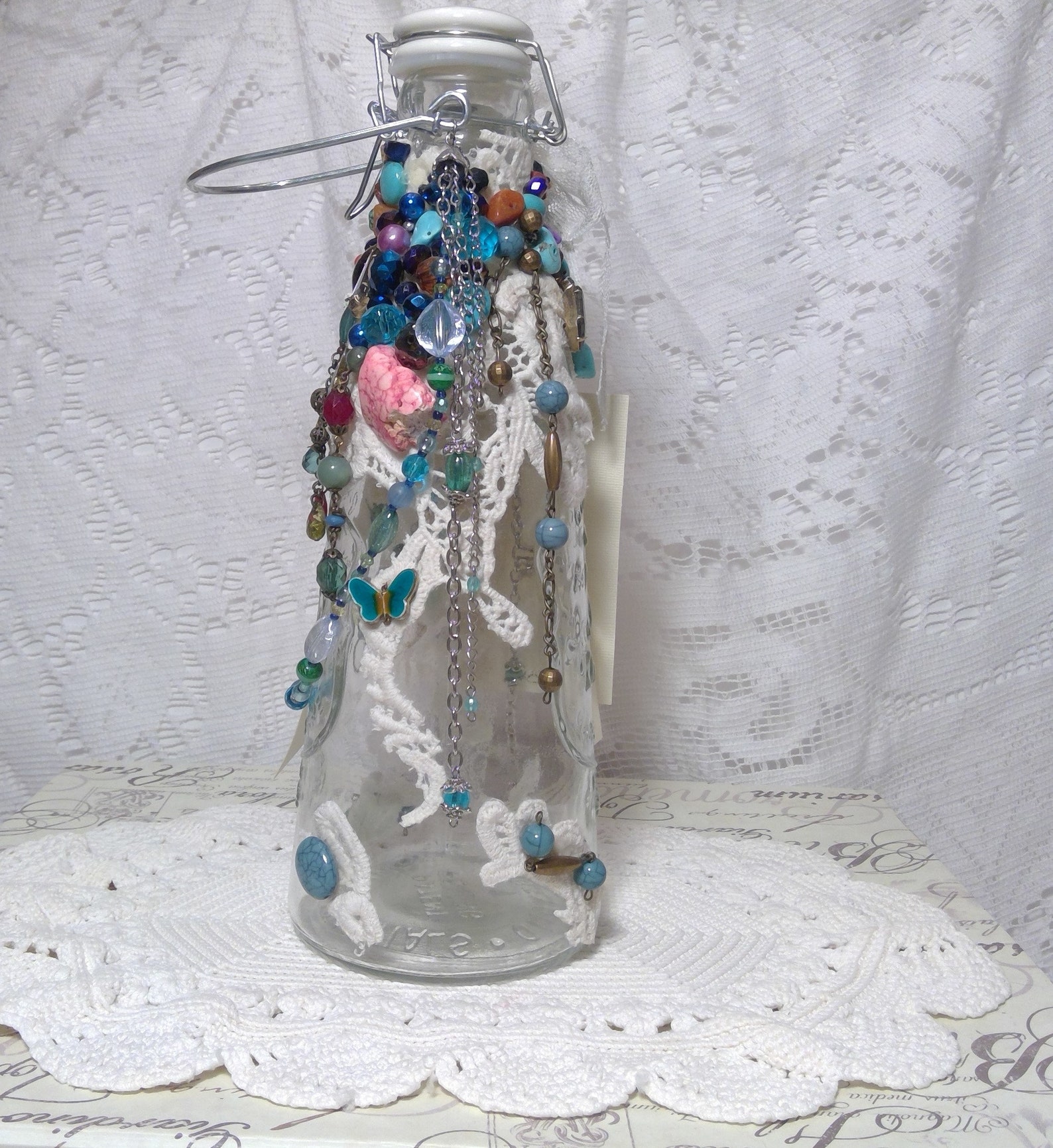 Beaded glass bottle hand beaded glass bottle decorative Etsy