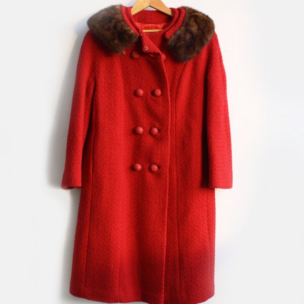 Red Raspberry Retro Winter Wool Coat