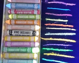 Set of 12 Black Light Reactive Vintage Blak Ray Chalk