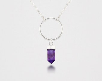 Amethist punt O-ring discrete dagkraag / sterlingzilveren slavenketting - optionele vergrendeling