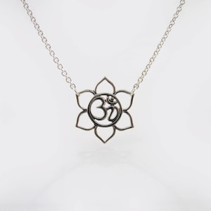 Sterling Silver Discreet Day Collar / Slave Necklace - Permanent Locking Chain w/  Lotus Blossom &quot;Om&quot; Symbol Pendant - Sized to Order