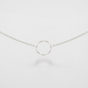 Sterling Silver Discreet Day Collar / Slave Necklace - Permanent Locking Chain w/ Mini Diamond Textured O-ring - Sized to Order