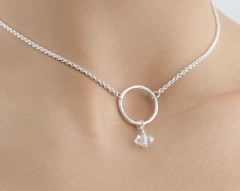 Herkimer Diamant O-Ring Diskretes Tageshalsband / Sterling Silber Submissive Halskette - Optional mit Verschluss