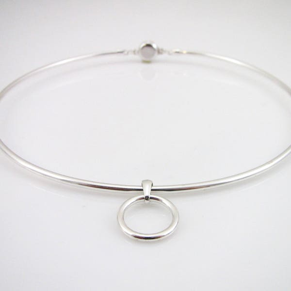 Discreet Slave Day Collar - Sterling Silver Round Wire w/ O-Ring & Locking Allen Key Clasp