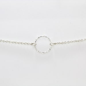 Sterling Silver Discreet Day Collar / Slave Necklace - Permanent Locking Chain w/ Mini Diamond Textured O-ring - Sized to Order