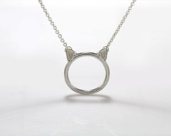 Sterling Silber Kitty Cat O-Ring Tageshalsband - Verschlusshalskette