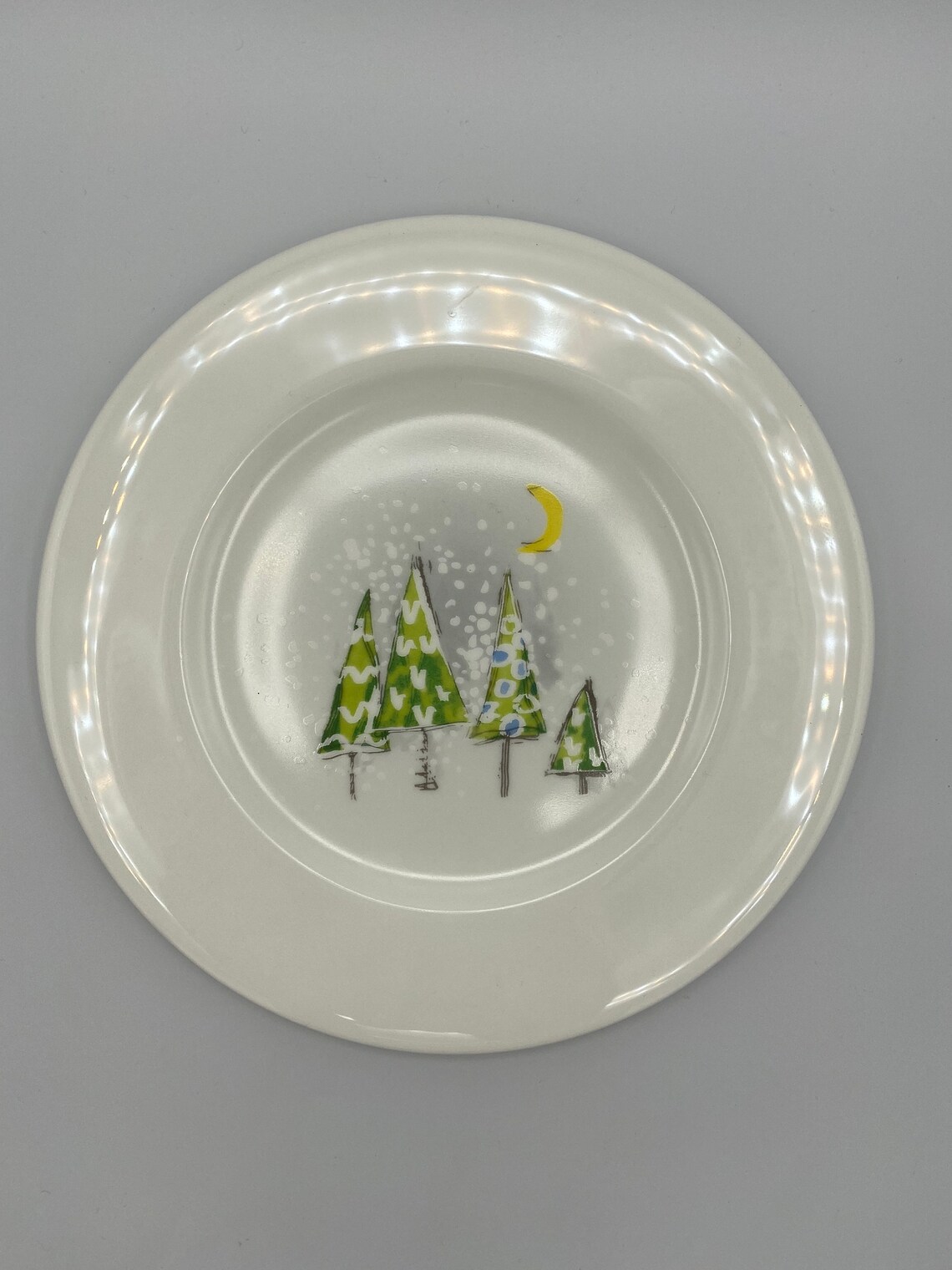 Crate & Barrel Christmas Snowy Trees Salad/Dessert x 4 plates Etsy