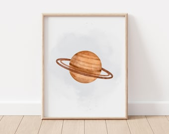 Saturn Watercolor Print, Space Nursery, Plant, Printable Wall Art, Kids Room Decor, Digital Download, Girl Nursery, Boy Nursery, Outer Space
