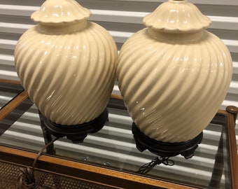 vintage swirling pagoda lamps