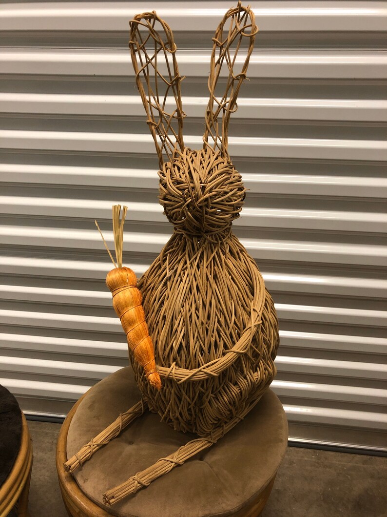 Vintage rattan wicker rabbit statue Etsy