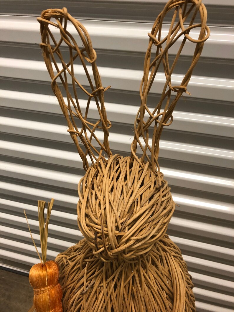 Vintage rattan wicker rabbit statue Etsy