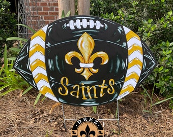 Saints Football, Yard Stake, Garden Decor, NOLA Art, Louisiana, New Orleans