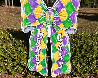 Mardi Gras Yard Sign, Bow, Yardi Gras, Garden, Outdoor, Nola, New Orleans,Louisiana, parade, Stake, Yard Decor, Harlequin Design