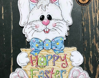 Easter Bunny Door Hanger, Easter, Spring, Springtime, Happy Easter, Rabbit, Easter Egg, Drez Artwork , Easter Sign