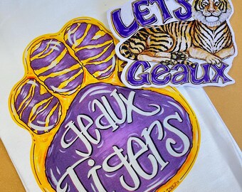 Tiger Tea Towel, Ornament, Gift Package Combo, Nola, Louisiana, Christmas Gift, Christmas Ornament