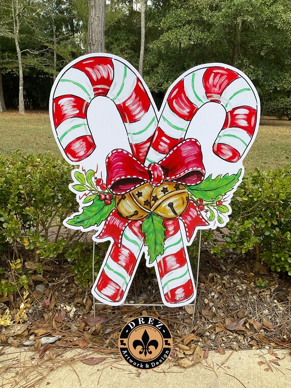 Candy Cane Christmas Yard Stake, Chinoiserie Holiday Decor