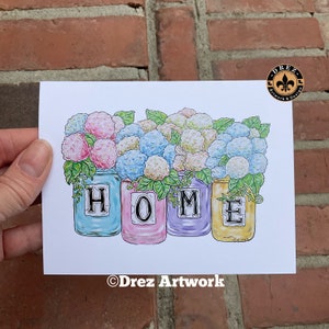 Hydrangea, Mason Jars, Notecards, Note Cards, Home, Nola Street Tiles, Wholesale Available, Nola, Floral, Flowers, Made in Louisiana, Drez