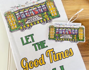Mardi Gras Streetcar Tea Towel Gift Set, Ornament, Gift Package Combo, Teacher Gift, Hostess