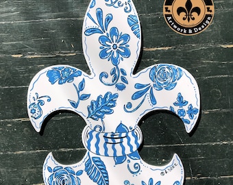Floral,  Fleur de Lis, Blue and White, Springtime, Summer, Spring NOLA, New Orleans, Louisiana