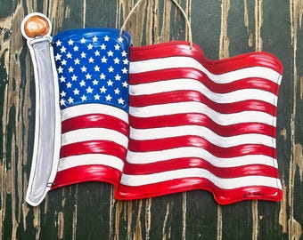 American Flag Door Hanger, Patriotic Decor, NOLA Fleur de Lis