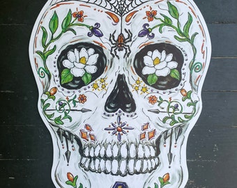 Halloween Door Hanger, Sugar Skull, Day of the Dead, Fall Drez Artwork, New Orleans, Louisiana, Fleur de lis, Magnolia, NOLA, Drez Artwork