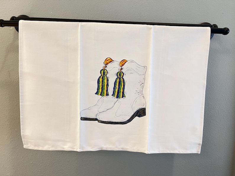 DrezArtworkAndDesign Mardi Gras Marching Boot Tea Towel - Thumbnail 2
