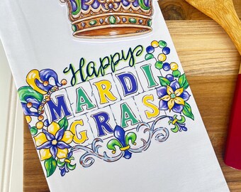 Mardi Gras Tea Towel Gift Set, Ornament, Flower, Gift Package Combo, King Cake, Carnival, Christmas Gift, Teacher, Hostess, New Orleans Art