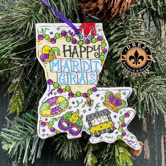 Mardi Gras Ornament, Christmas, Louisiana, King Cake, Parade