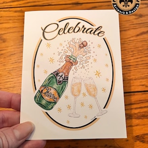 Celebration Notecards, stationary, Champagne, New Orleans, NOLA, Made in Louisiana, Wholesale Available, Note Card, Drez, Wedding, Bride