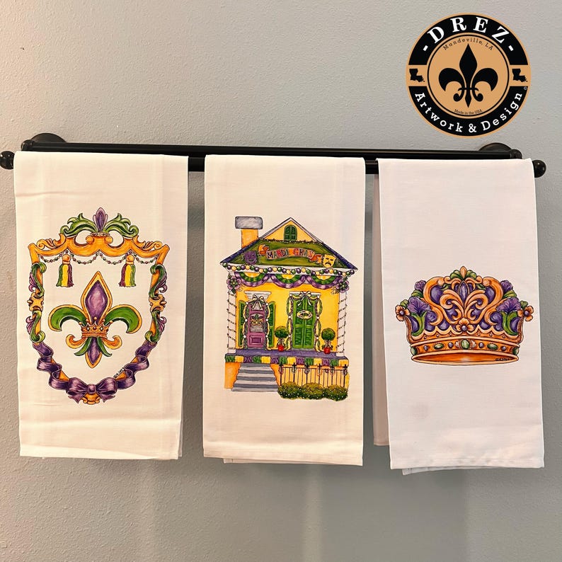 DrezArtworkAndDesign Mardi Gras Tea Towel