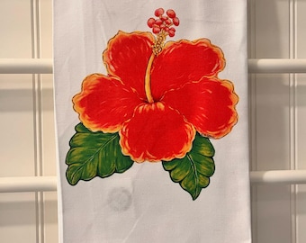 Paño de cocina con hibisco, hawaiano, venta al por mayor, obra de arte de Drez, floral, flor, verano, paño de cocina
