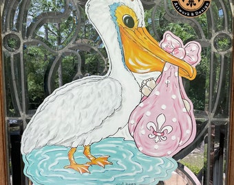 Pelican Baby Announcement Door Hanger, Hospital Decor