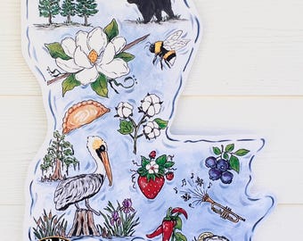Louisiana Symbols Door Hanger, Door Decor, Louisiana Flower, Southern Magnolia, Pelican, Marshland, Bayou, New Orleans, Seafood, Jazz