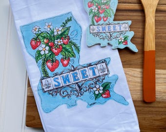 Strawberry Festival Tea Towel, Ornament, Gift Package Combo, Louisiana, Christmas Gift,  Christmas Ornament