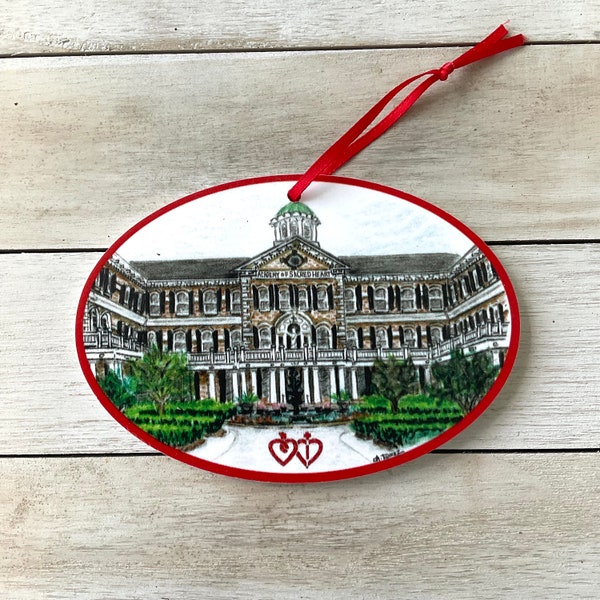 Sacred Heart High School, Christmas ornaments, Made in Louisiana, Wholesale Available, Drez Artwork, New Orleans, ASH, St Charles, NOLA