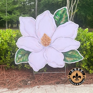Magnolia Yard Art, Garden Stake, Louisiana Flower, Floral, Louisiana Art, NOLA Art, Drez Artwork, Made in Louisiana, USA
