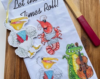 Zydeco Tea Towel, Crawfish, Ornament, Gift Package, Louisiana, Christmas Gift, French Quarter, Jazz Fest, Christmas, Gator, Cajun, Music