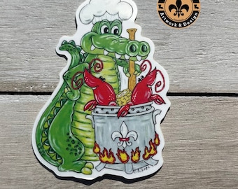Crawfish Boil Gator Sticker, Louisiana Seafood, Waterproof Vinyl Decal