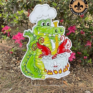 Crawfish Boil Gator Yard Stake, Louisiana Garden Art