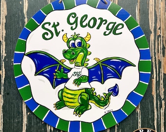 San Jorge, Escuela Católica, Arte Nola, Baton Rouge, Luisiana, Espíritu escolar, Obra de arte de Drez, Dragón