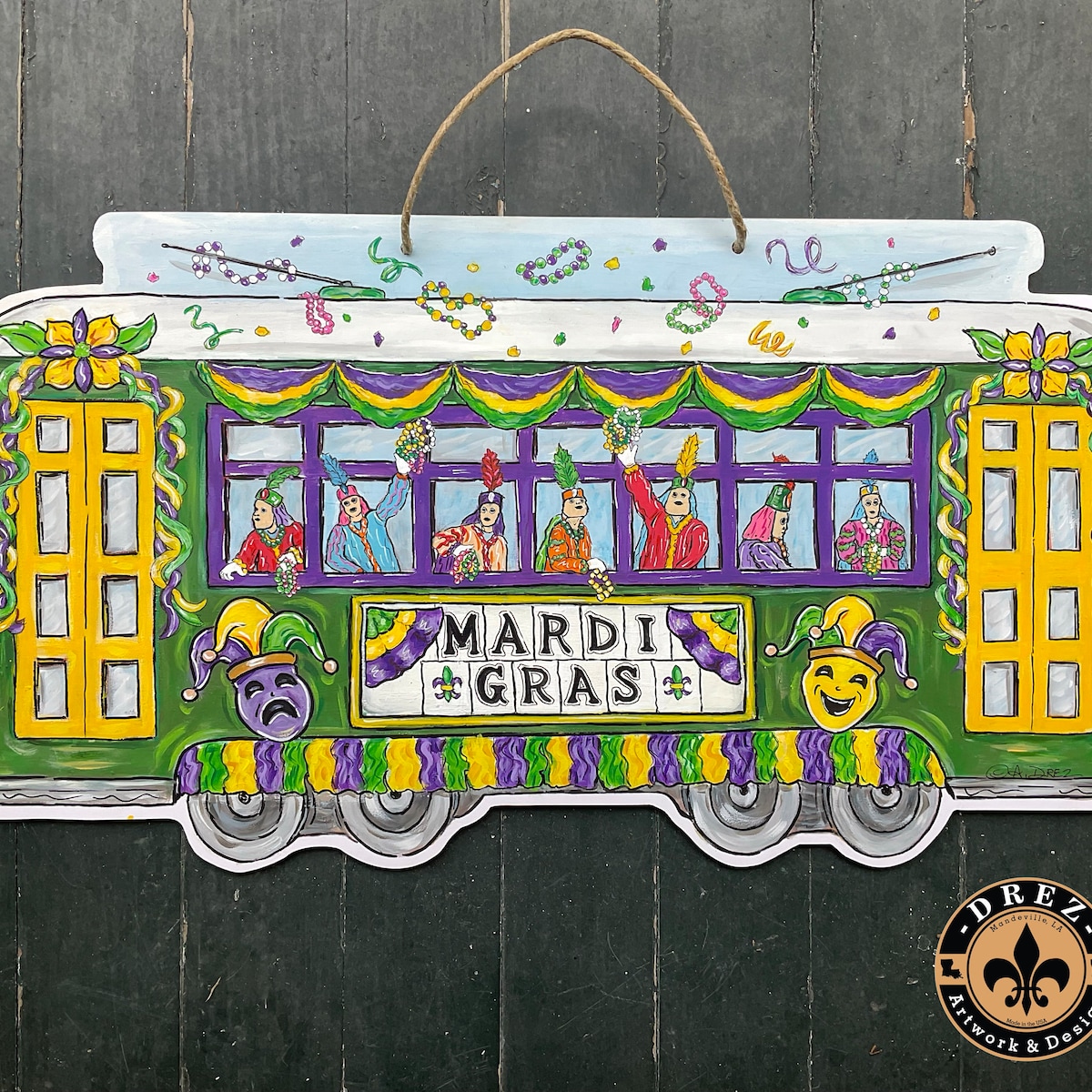 Mardi Gras Streetcar Door Hanger, New Orleans, NOLA Icon, Louisiana, Drez Artwork, Door Décor, Parade, Krewe, Mardi Gras Decorations - Etsy